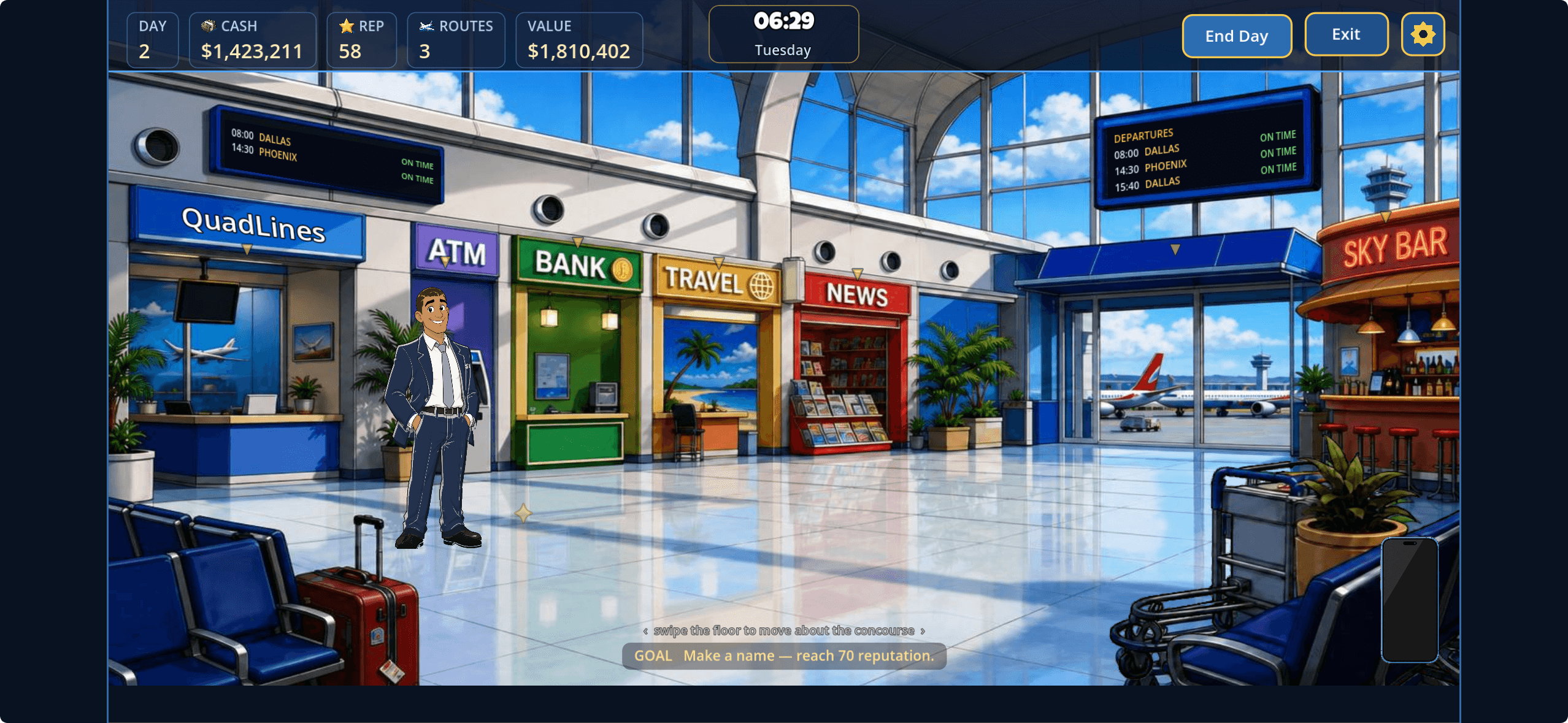 Tarmac Tycoon — airport concourse, live on the App Store